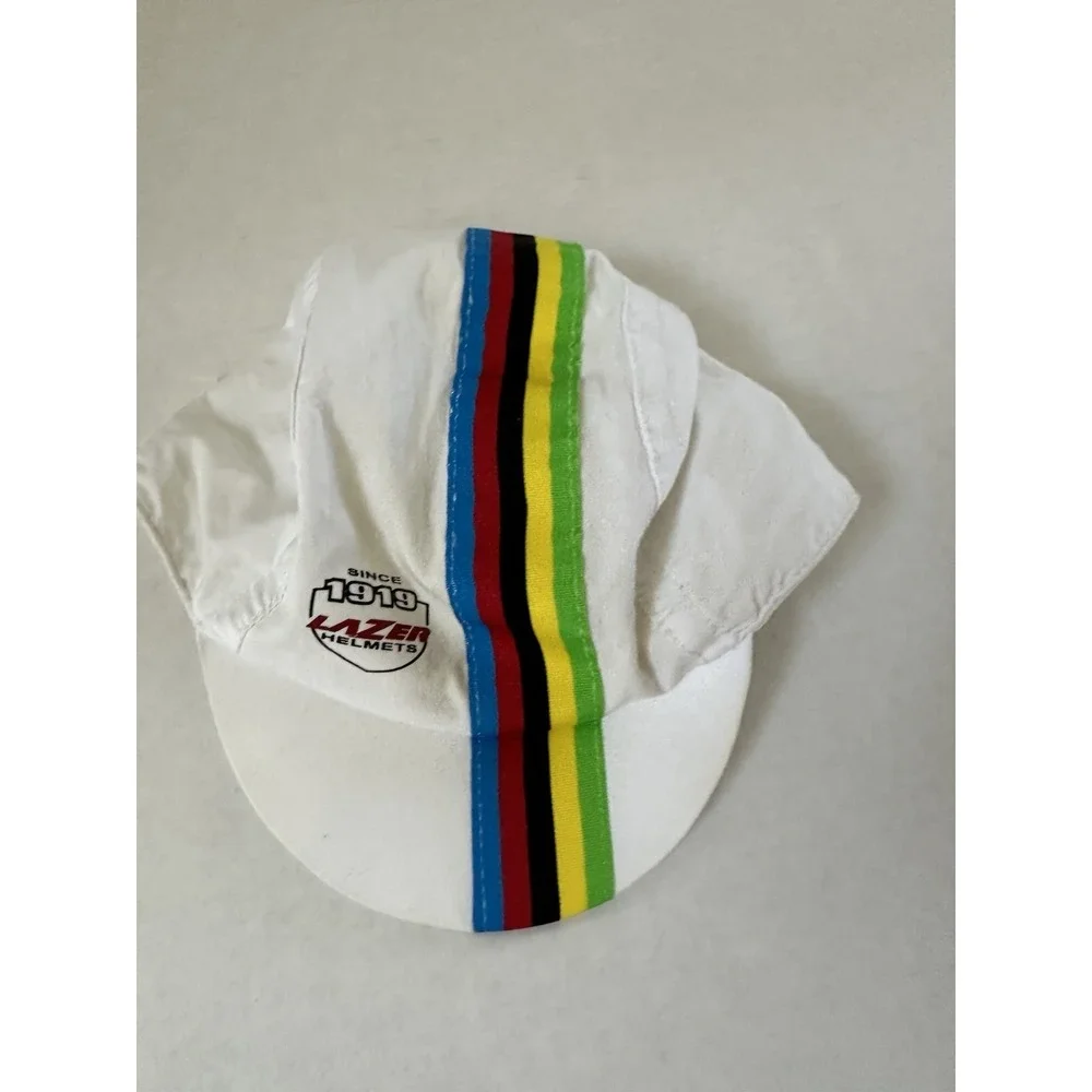 Lazer Helmets Cycling Since 1919 Cap Hat White Colored Racing Stripes Front Logo